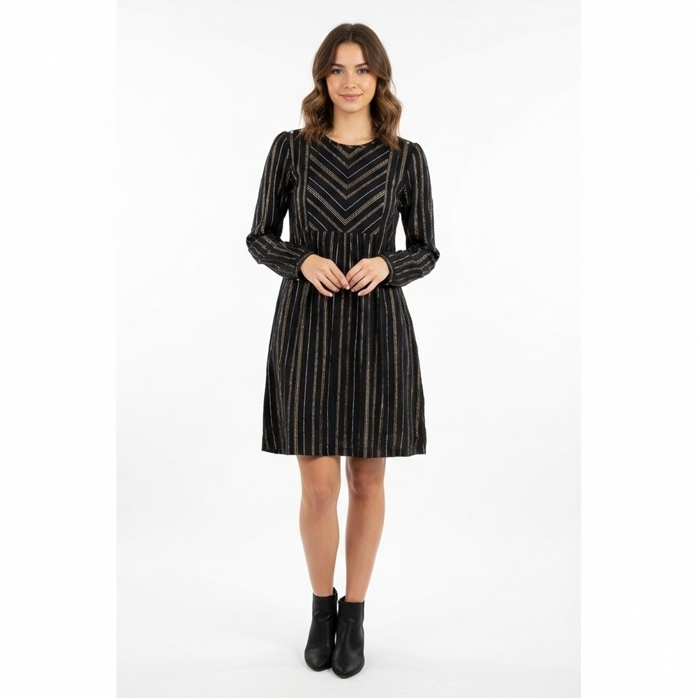Scotch & Soda Striped Long Sleeve Dress Size 14 Black With Gold And Silver